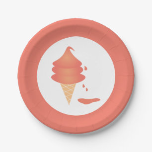 Melting Dipped Soft Serve Ice Cream Cone Paper Plate
