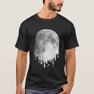 MELTING FULL MOON Drippy Space Art T-Shirt