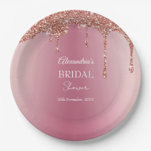 Melting Girly Pink Sparkles Bridal Shower Paper Plate