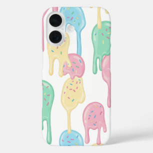 Melting Ice Cream and Sprinkles Pattern iPhone 16 Case