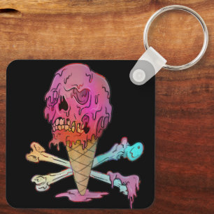 Melting Ice Cream Dripping Skull Key Ring