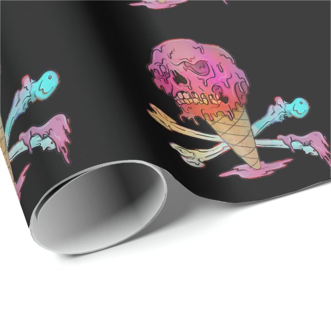 Melting Ice Cream Dripping Skull Wrapping Paper (Roll Corner)