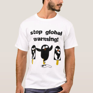 melting ice penguin T-shirt against global warming