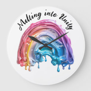 Melting into Unity,, one love, many colors design Large Clock