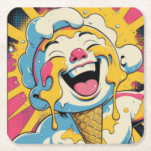 Melting Joy – Ice Cream Pop Art Explosion Square Paper Coaster
