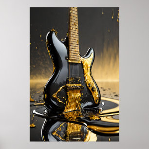 Melting Metallic Gold & Black Guitar Poster Print