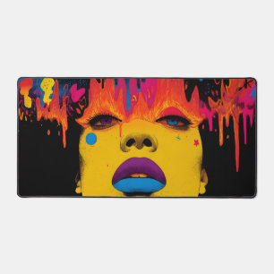 Melting Neon Muse – Psychedelic Pop Art Portrai Desk Mat