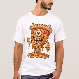 Melting Pizza Creature Funny Food Mascot Illustrat T-Shirt