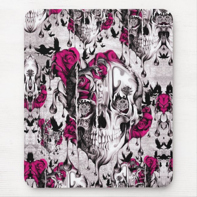 Melting Rose skull in grey and pink Mouse Pad (Front)