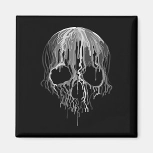 Melting Skull Black White Art Graphic Halloween Magnet