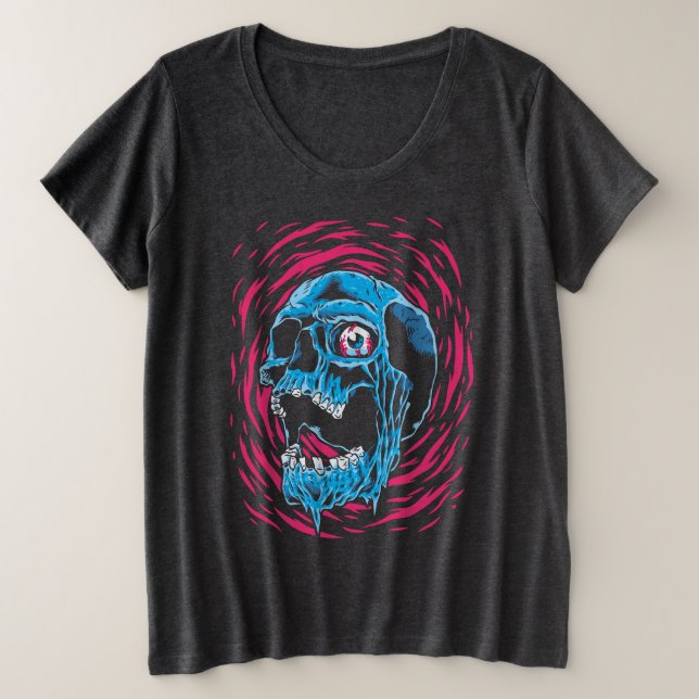 Melting Skull: Psychedelic Horror Plus Size T-Shirt (Design Front)
