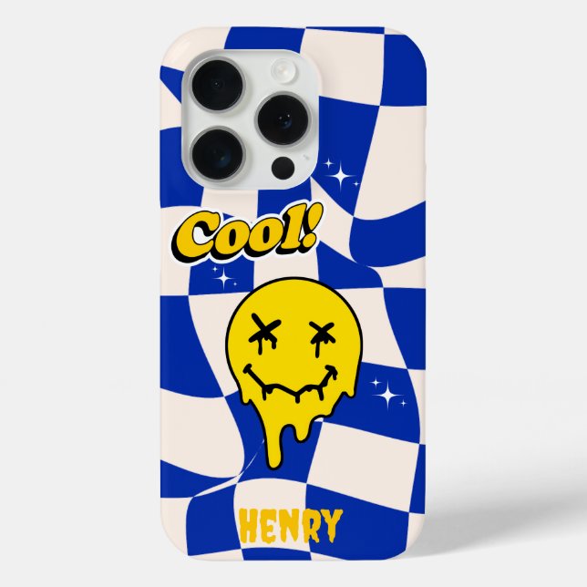 Melting Smile emoji with Blue Chequered  Case-Mate iPhone Case (Back)