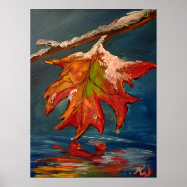 Melting Snow on Leaf Poster (Front)