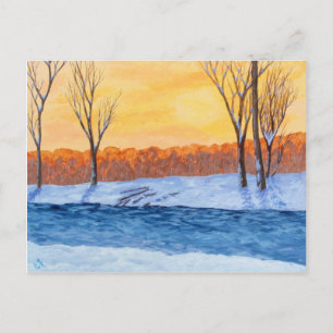 Melting Snow - Winter Sunset Painting Postcard