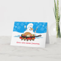 Melting snowman chef Christmas turkey campfire