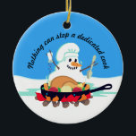Melting snowman chef turkey Christmas ornament<br><div class="desc">Nothing can stop a dedicated cook,  with melting snowman chef cooking a turkey dinner over an open fire on this Christmas tree ornament for your favourite cook,  or to hang on your culinary Christmas tree.</div>