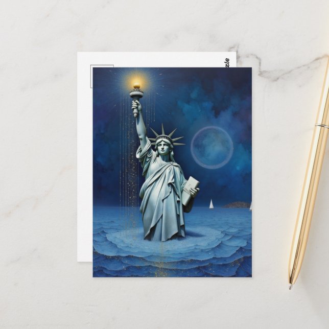 Melting Statue of Liberty Postcard (Front/Back In Situ)