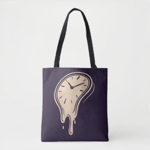 Melting Time – Surreal Clock Art on Deep Blue Tote Bag