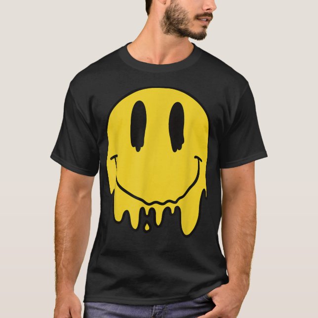 Melting Yellow Smile Funny Smiling Melted Dripping T-Shirt (Front)