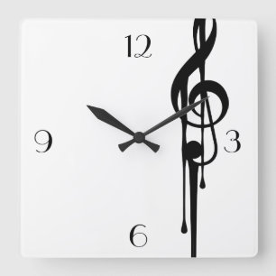 MELTPOINT WHITE Black G-Clef Big Custom Numbers Square Wall Clock