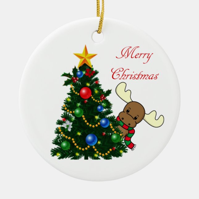 Melvin Moose Peeking Ceramic Tree Decoration (Front)