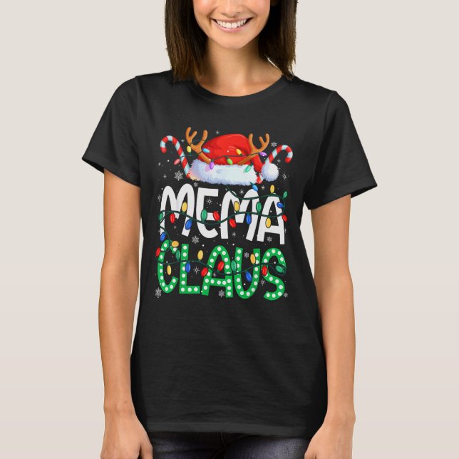 Mema Claus Christmas Lights Pajama Family Matching T-Shirt (Front)