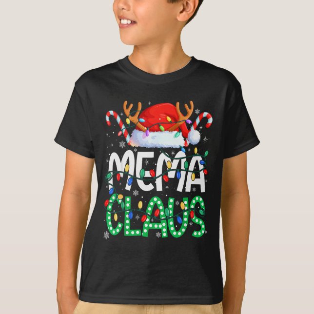 Mema Claus Christmas Lights Pajama Family Matching T-Shirt (Front)