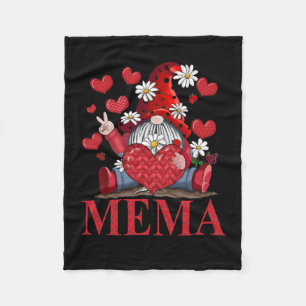 Mema Gnome Heart Daisy Valentine Gifts For Grandma Fleece Blanket