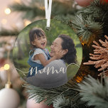 Mema Grandma Script Overlay Glass Tree Decoration<br><div class="desc">Create a sweet gift for a special grandmother with this beautiful custom ornament. "Mema" appears as an elegant white script overlay on your favorite photo of grandma and her grandchild or grandchildren.</div>
