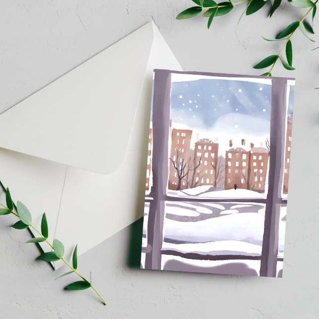 Mema’s Window | Snowy City Window Painting Card (Creator Uploaded)