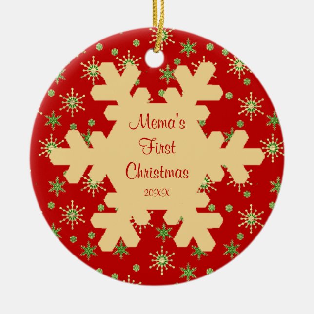 Mema's First Christmas Red Snowflake Ornament (Front)