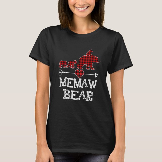 Memaw Bear , Red Buffalo Plaid Memaw Bear Pajama T-Shirt (Front)