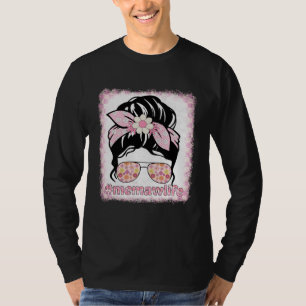 Memaw Messy Bun Bleaches Groovy Hippie Flower Moth T-Shirt