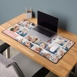 Memaw Photo Collage Grid Pink White Grandkids Gift Desk Mat