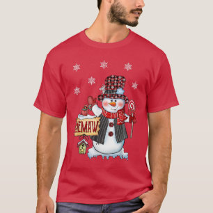Memaw Snowman Christmas Candy Cane Red Plaid Santa T-Shirt