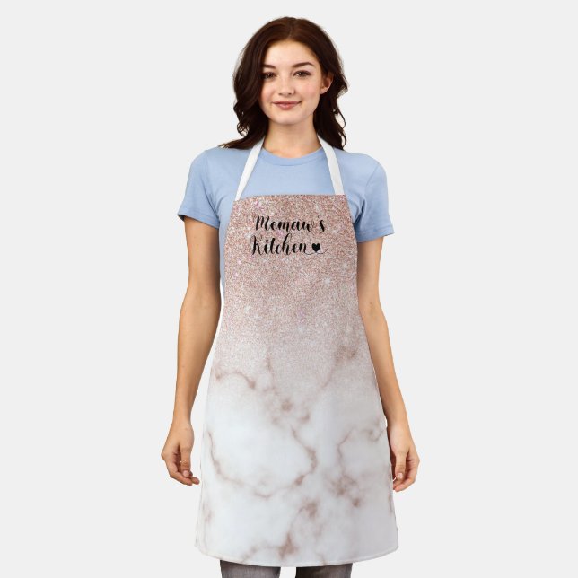 Memaw's Kitchen Rose Gold Glitter Marble Gradient Apron (Worn)