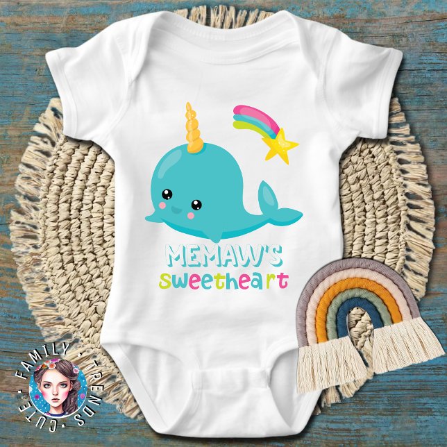 Memaw's Sweetheart Kawaii Narwhal Baby Bodysuit (Creator Uploaded)