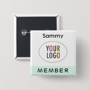 Member Name Pin Back Button with Logo Mint Green