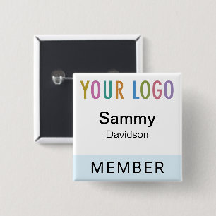 Member Pin Back Name Button Club Logo Light Blue