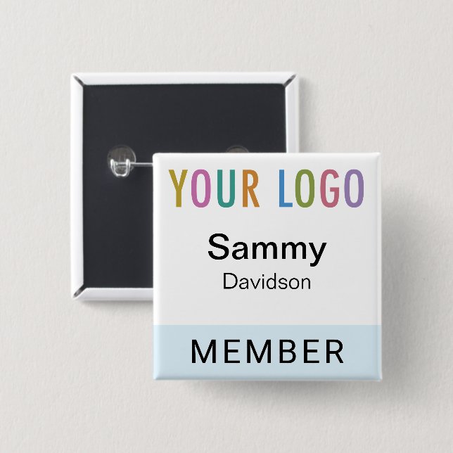 Member Pin Back Name  Button Club Logo Light Blue (Front & Back)