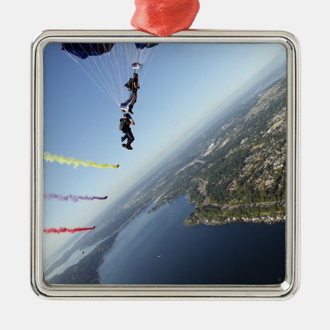 Members of the US Navy Parachute Team Metal Tree Decoration (Front)