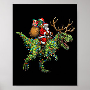Meme 67 Christmas Santa Riding Dinosaur T Rex Boys Poster