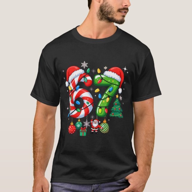 Meme 6 7 Christmas Matching Outfit Six Seven Trend T-Shirt (Front)