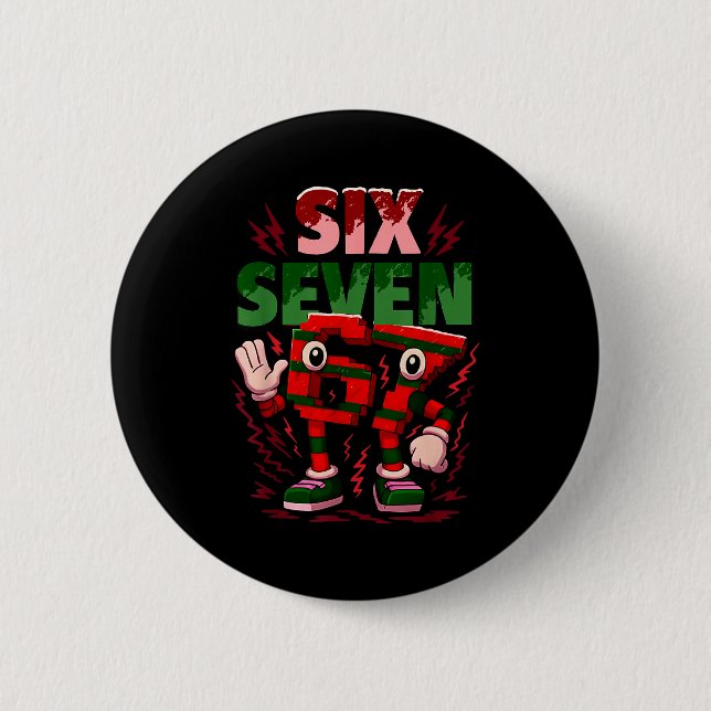 Meme 6 7 Six Seven Italian Brainrot Christmas Red  6 Cm Round Badge (Front)