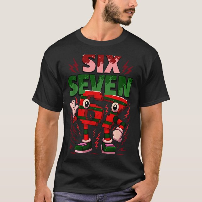 Meme 6 7 Six Seven Italian Brainrot Christmas Red  T-Shirt (Front)