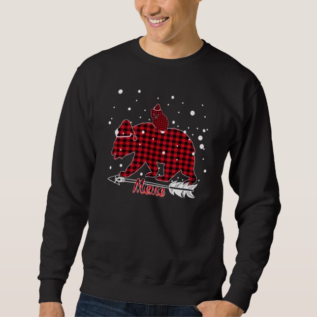 Meme Bear Santa Hat Matching Family Red Plaid Chri Sweatshirt (Front)