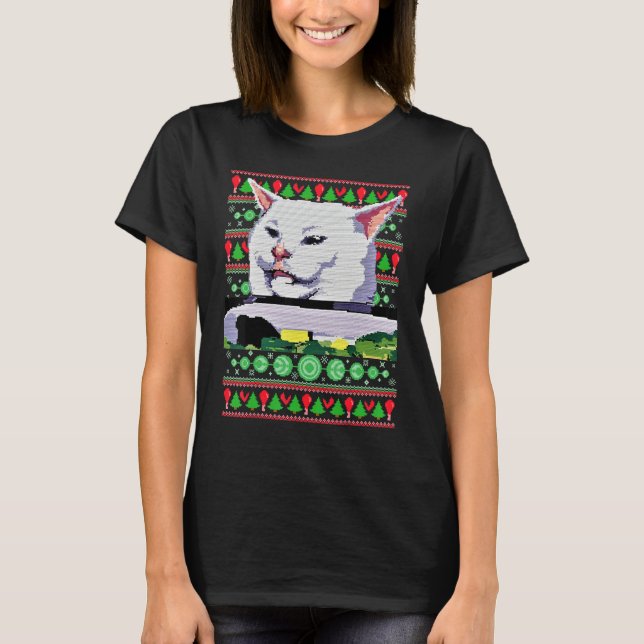 Meme Dress Woman Yelling At A Cat Ugly X mas Sweat T-Shirt (Front)