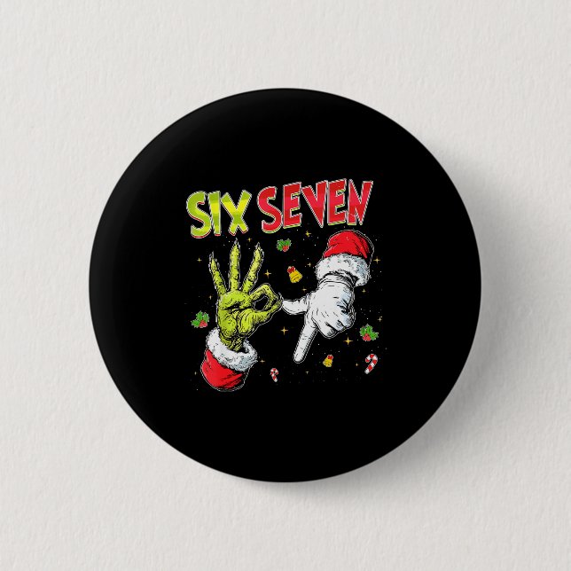 Meme Number 67 Bro Slang Six Seven Christmas Hand  6 Cm Round Badge (Front)