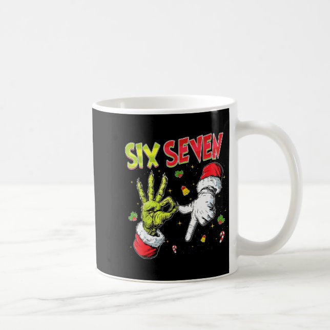 Meme Number 67 Bro Slang Six Seven Christmas Hand  Coffee Mug (Right)