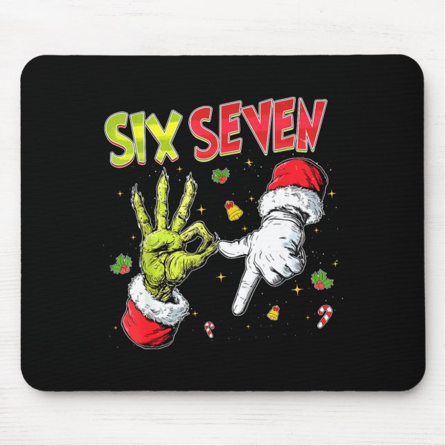 Meme Number 67 Bro Slang Six Seven Christmas Hand  Mouse Pad (Front)